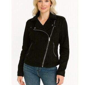 Philosophy faux leather jacket black moto asymmetrical zip SZ SM soft pockets